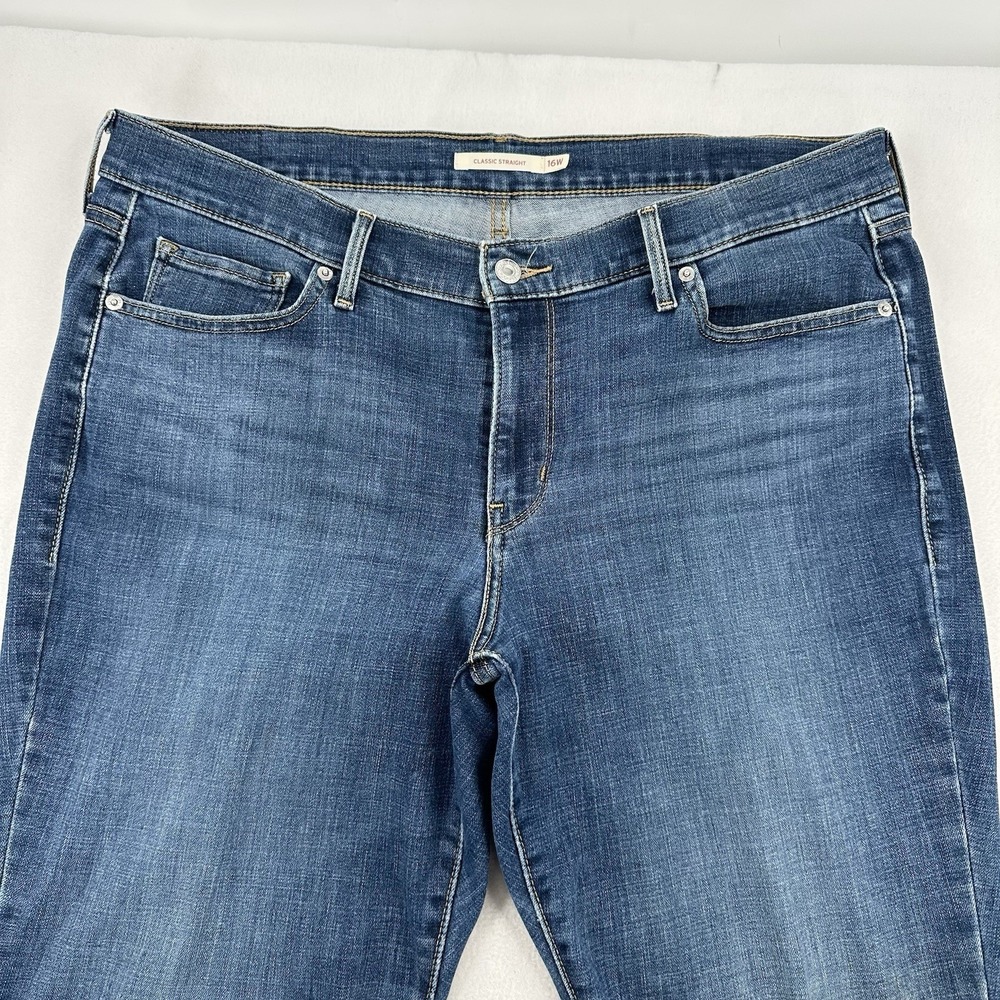 Levis Classic Straight Jeans Womens 16W Medium Wash Denim Blue Stretch Mid Rise - Picture 4 of 8